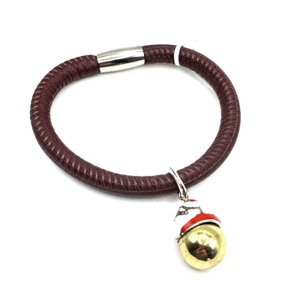 Brighton Woodstock Red Brown Leather Bracelet 7.5 Inches NWT + Christmas Santa